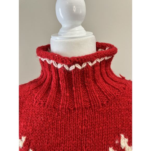 Vtg Express Tricot Pullover Cream red Snowflake 100% Wool Sweater 90s Sz Small - Picture 3 of 6